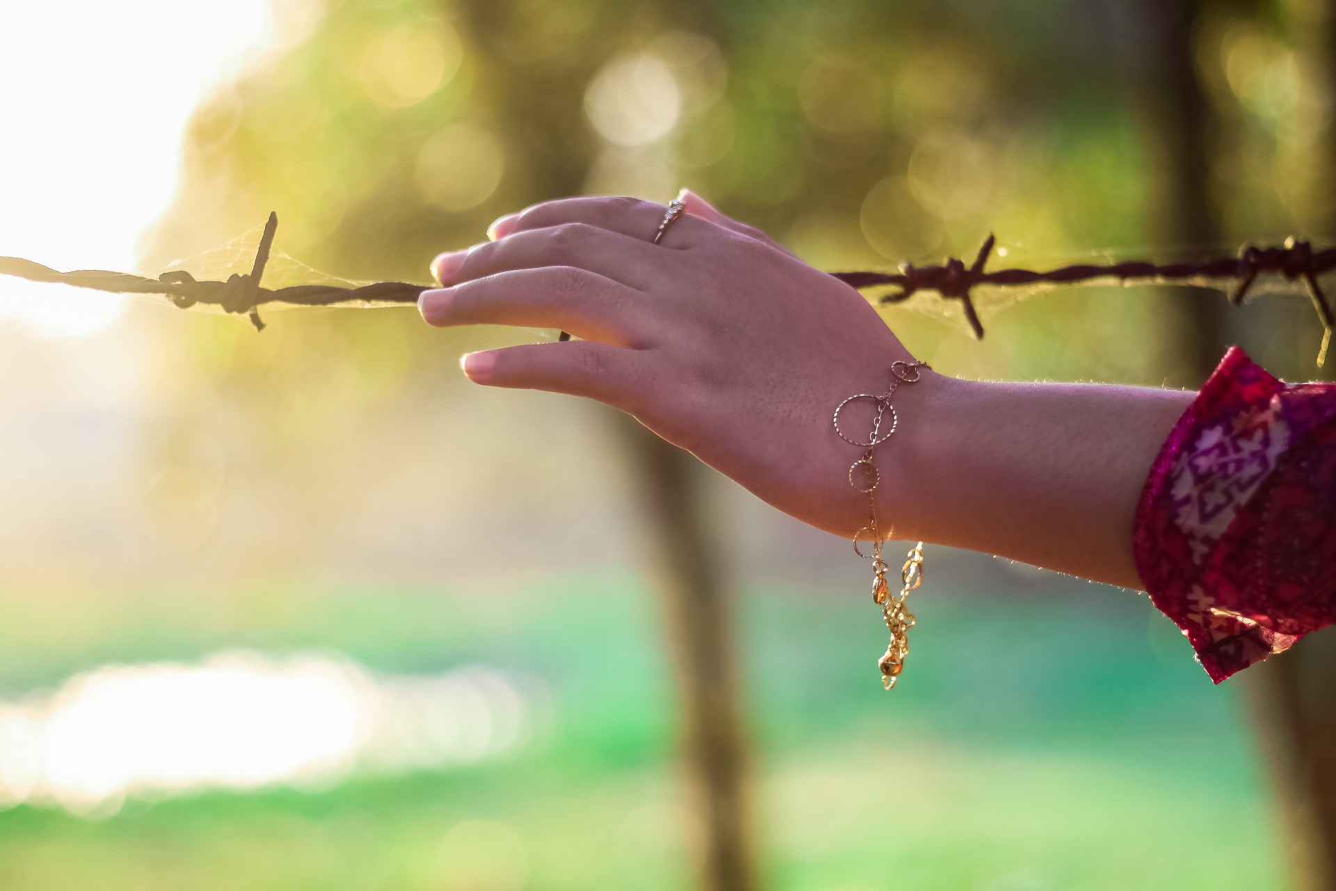 hand on barbed wire